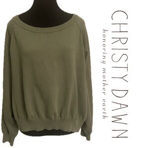 Christy Dawn Sage Organic Cotton Eco-Lux Knit Raglan Sweater Olive Green Boho L